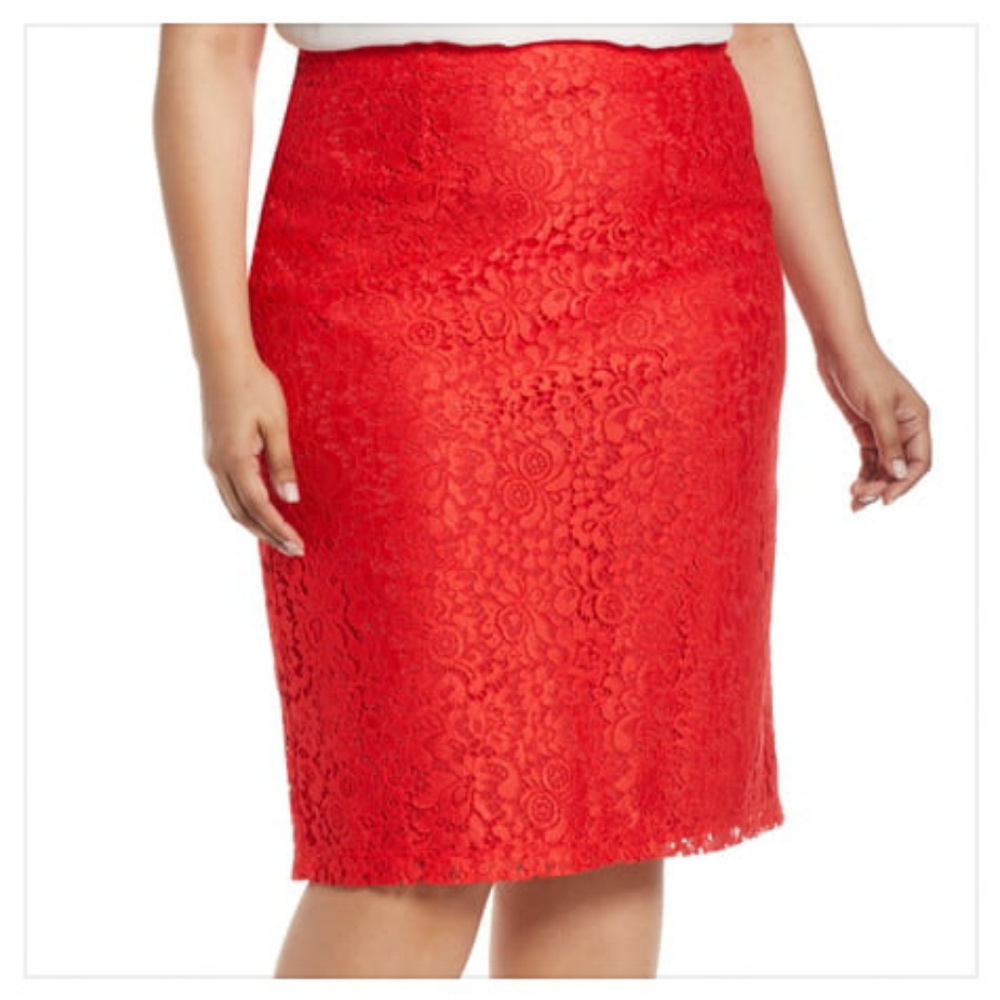 Halogen Plus Size Red Lace Pencil Skirt
